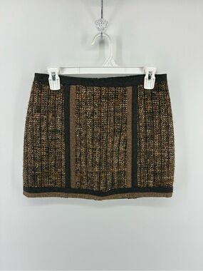 Nanette Lepore Wool Blend Womens Tweed Mini Skirt in Brown Made in USA